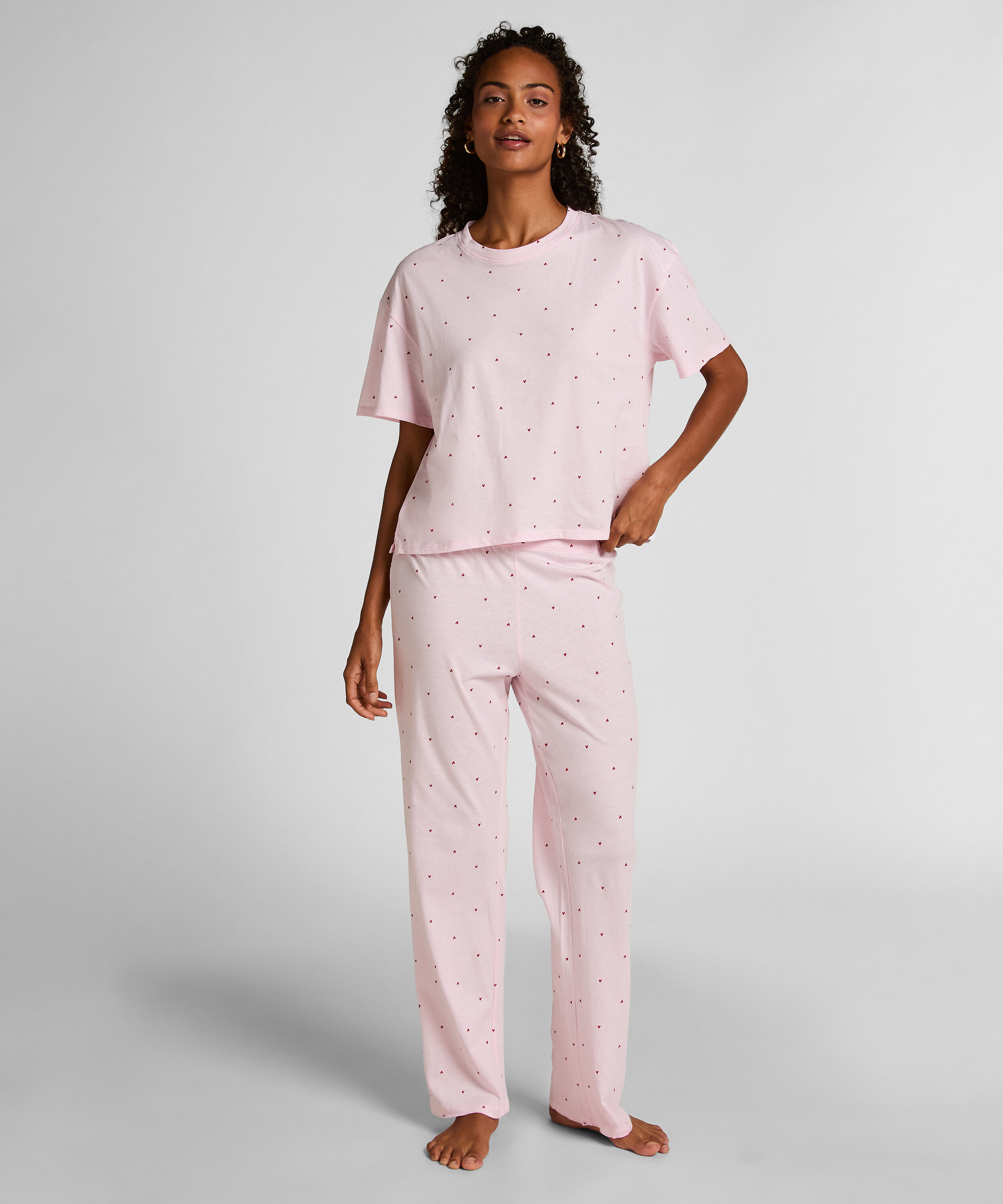 Pyjama Set Katoen Print, Roze