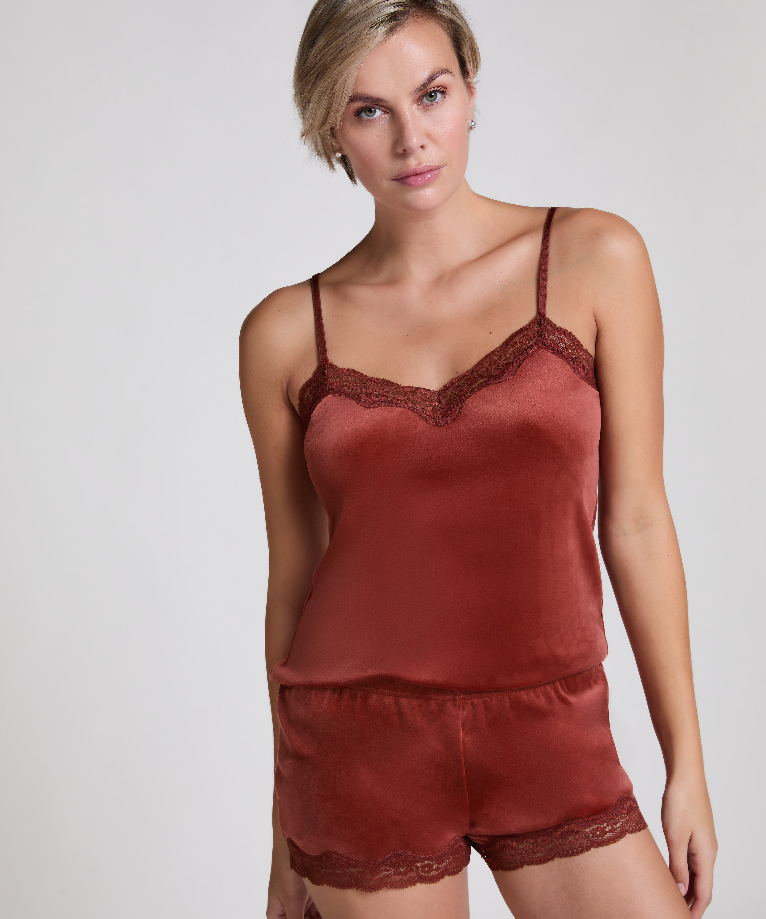 Cami top Velours Lace, Bruin, main
