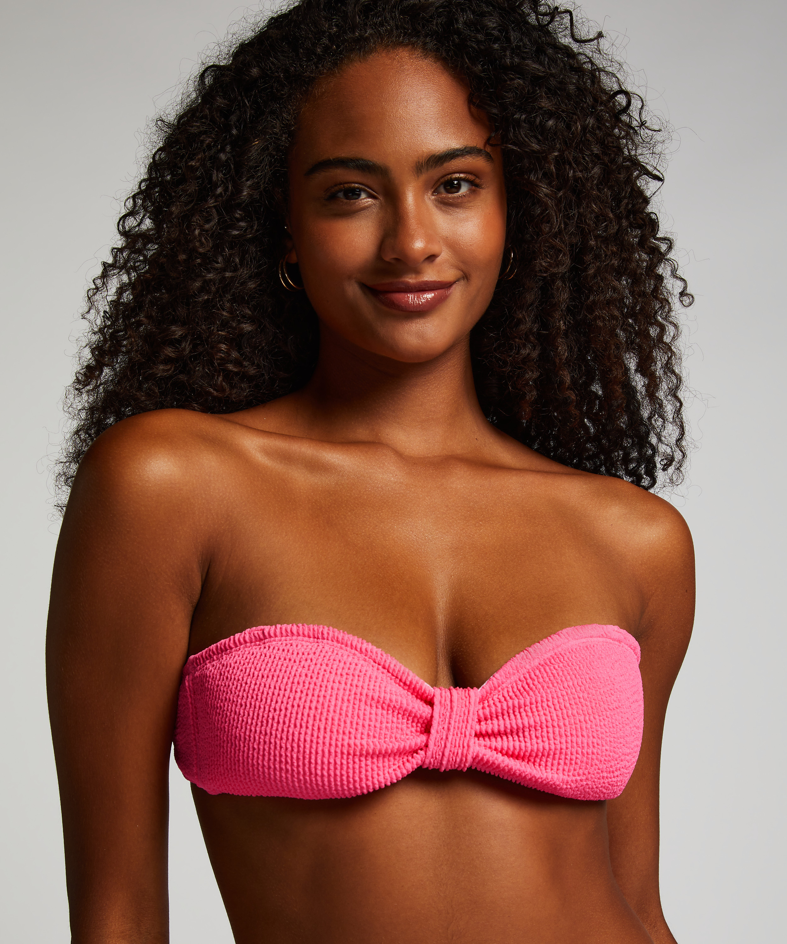 Bandeau bikinitop Crinkle, Roze, main