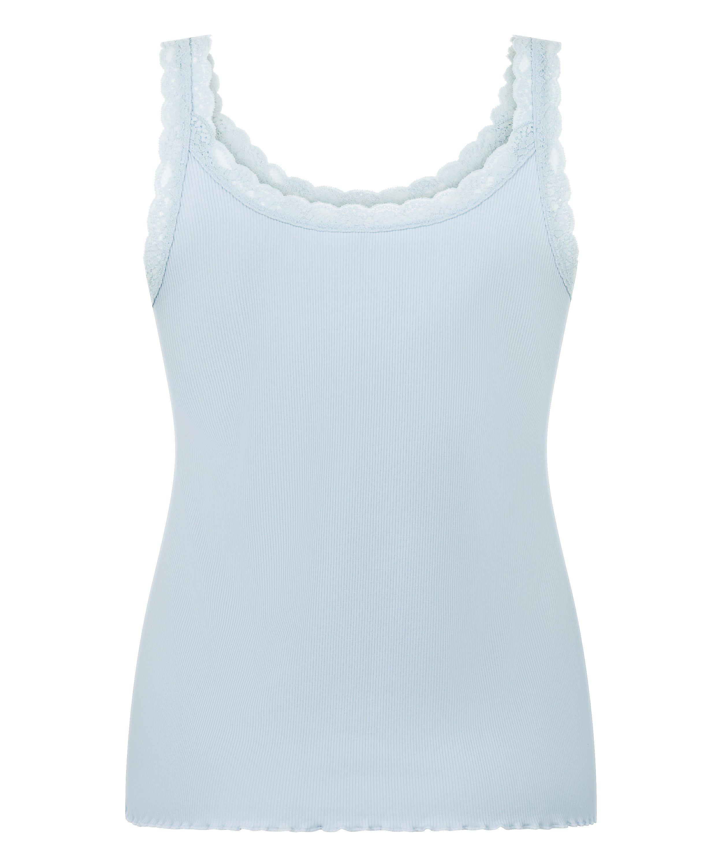 Rib Jersey Singlet met Kant, Blauw, main