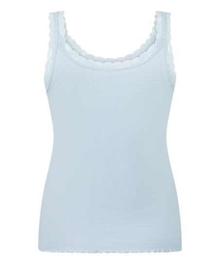 Rib Jersey Singlet met Kant, Blauw