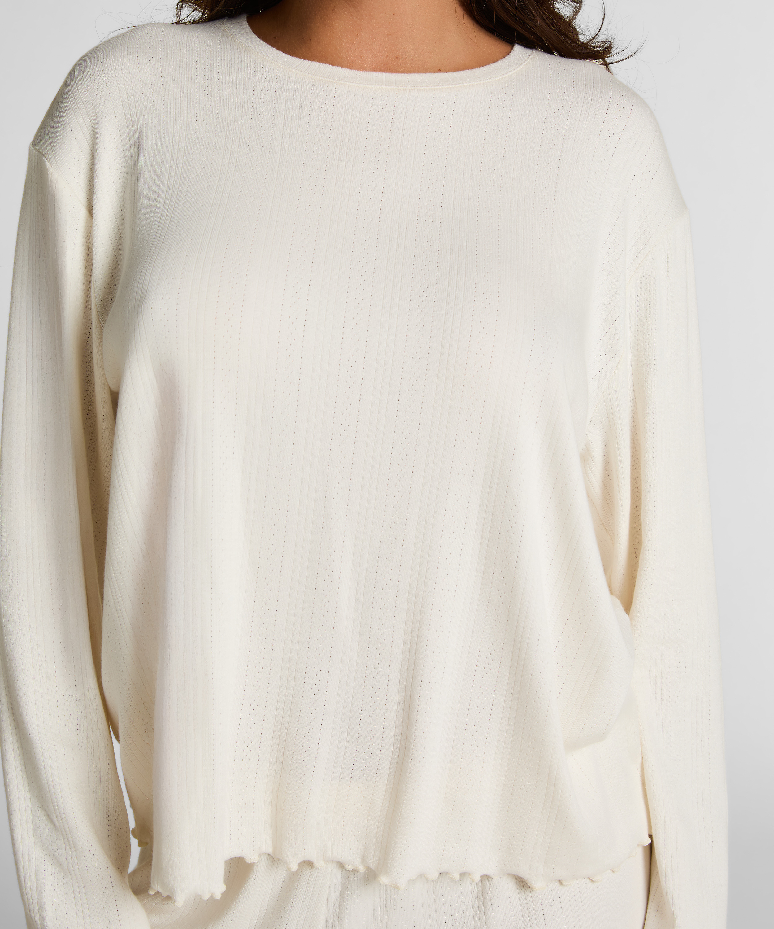 Pyjama Top Loose Pointelle, Wit, main