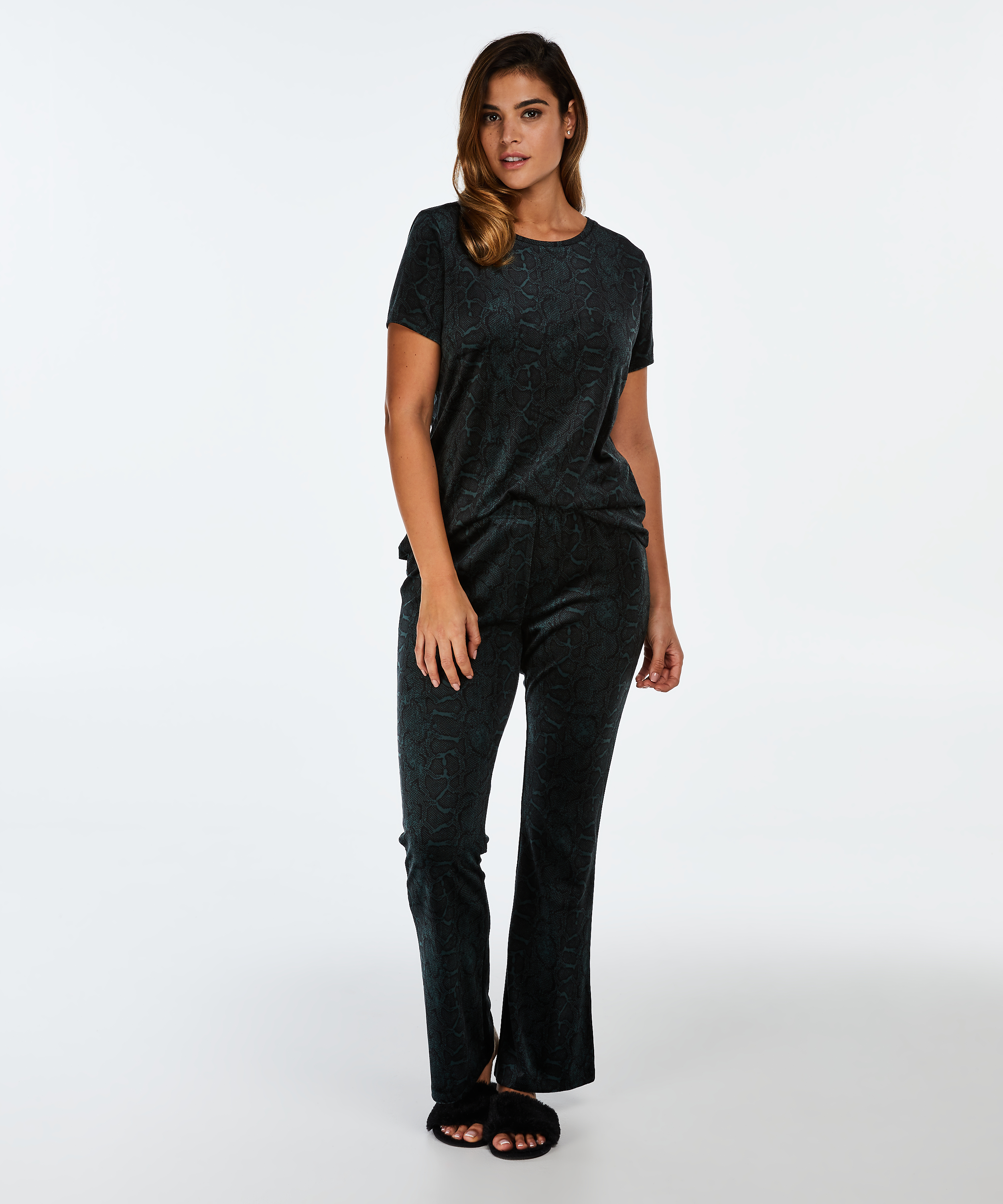 Flared Velours Legging, Groen, main