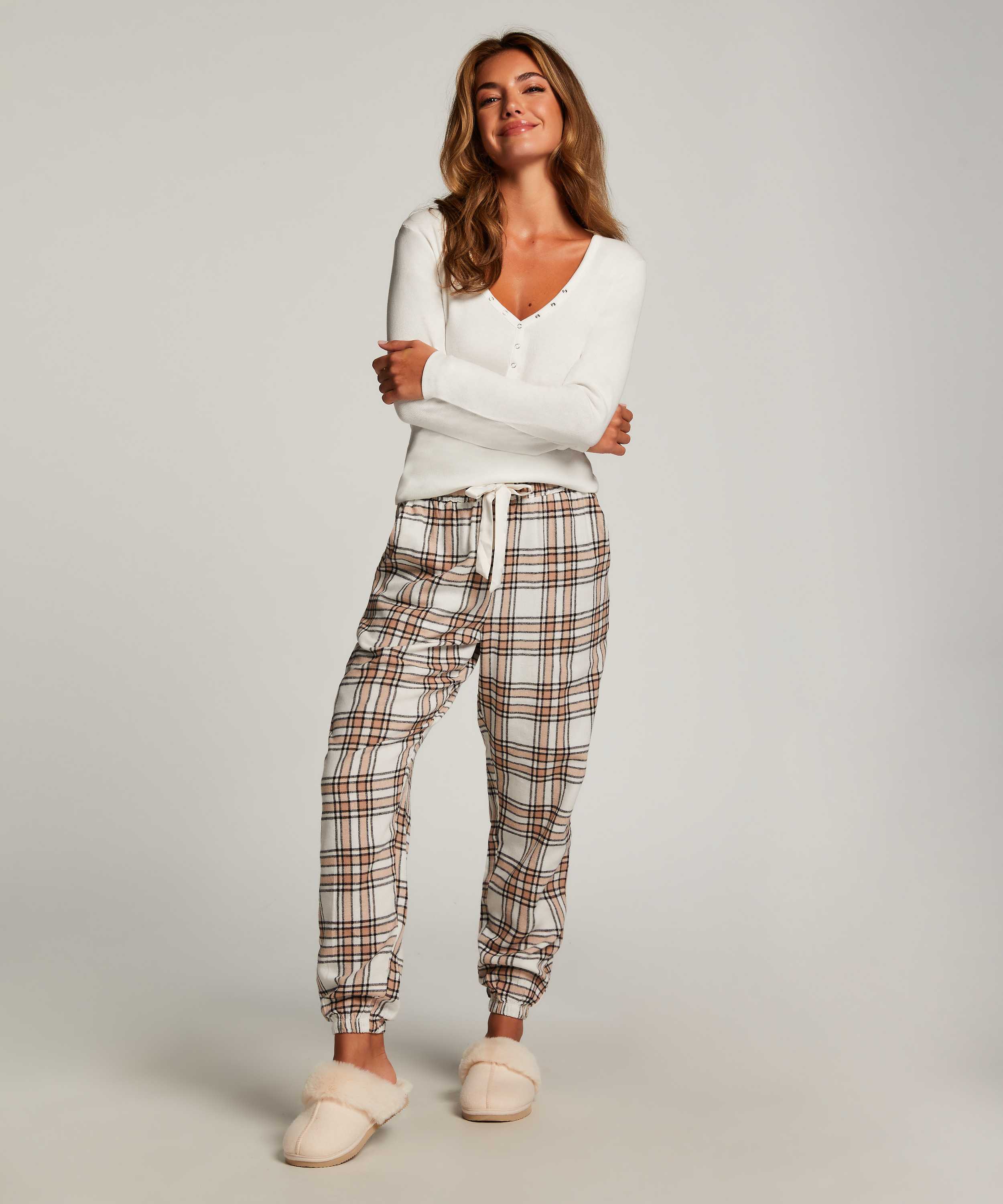 Pyjamabroek Flannel, Beige, main