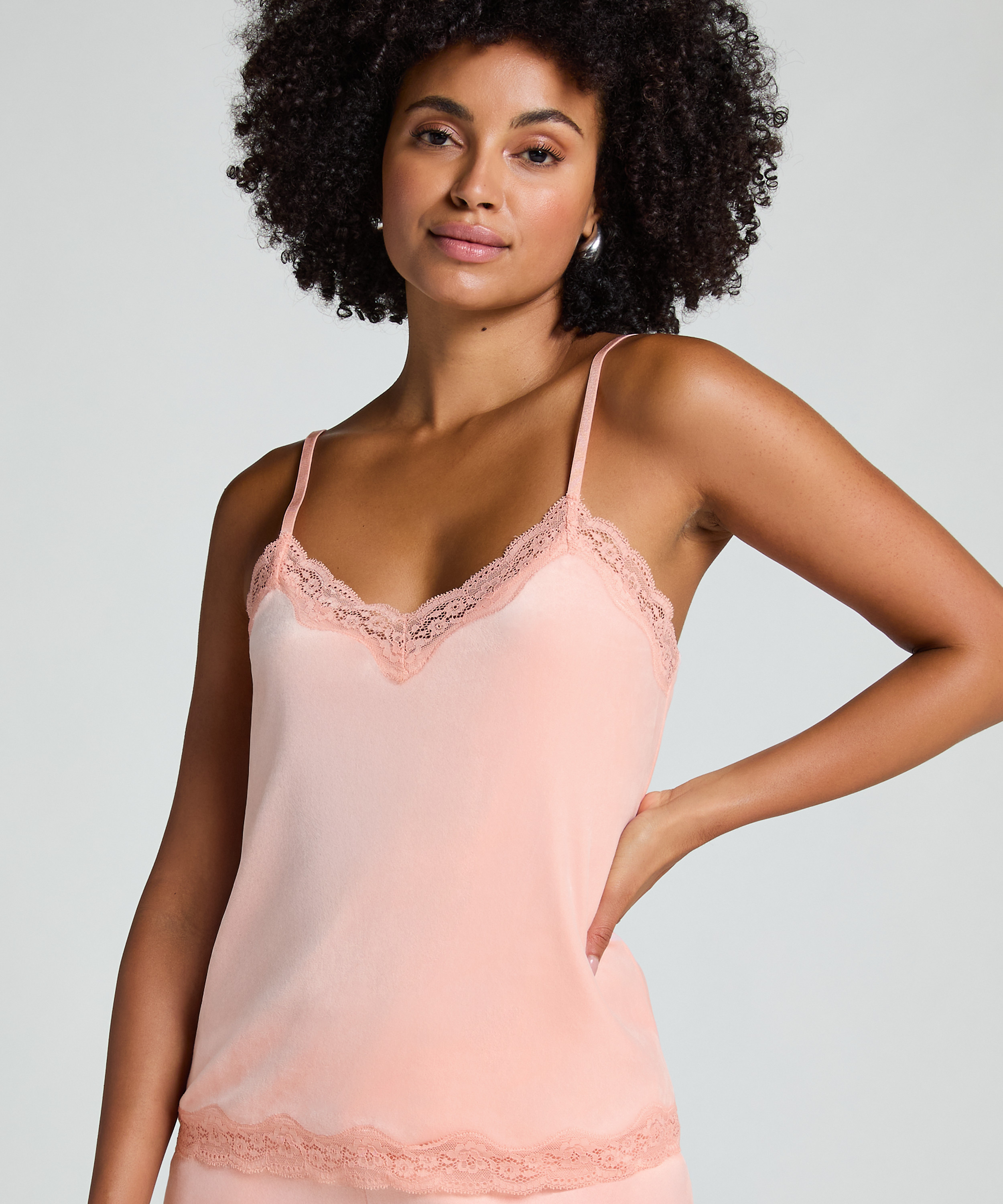 Camisole velours Dentelle, Rose, main