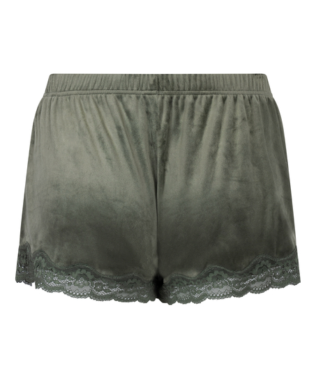 Short en velours &agrave; dentelle, Vert