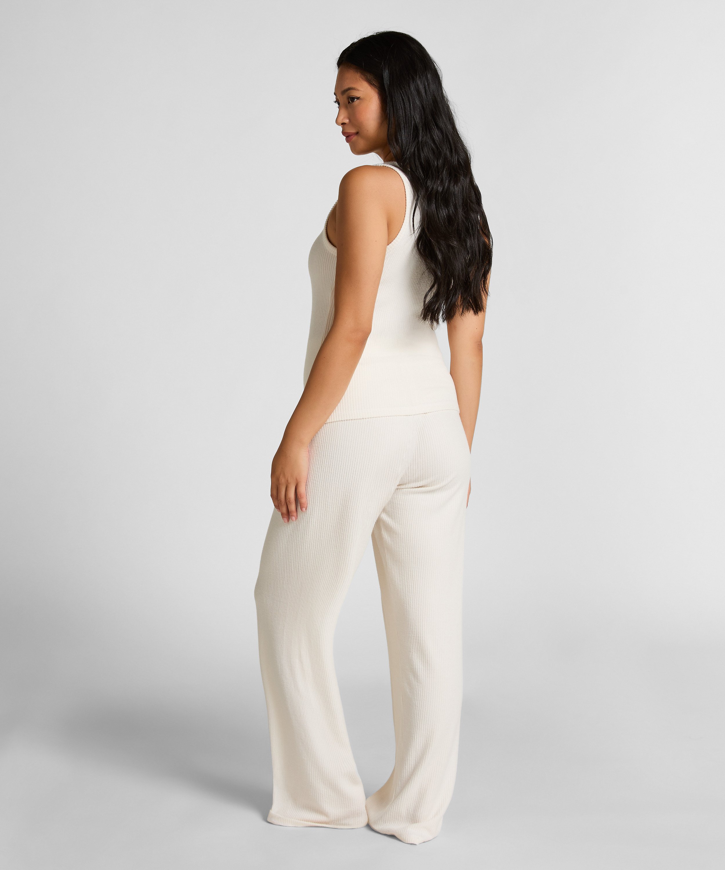 Geribde singlet van geborstelde jersey, Wit, main