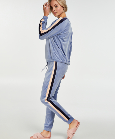 Joggingbroek Velours Stripe, Blauw
