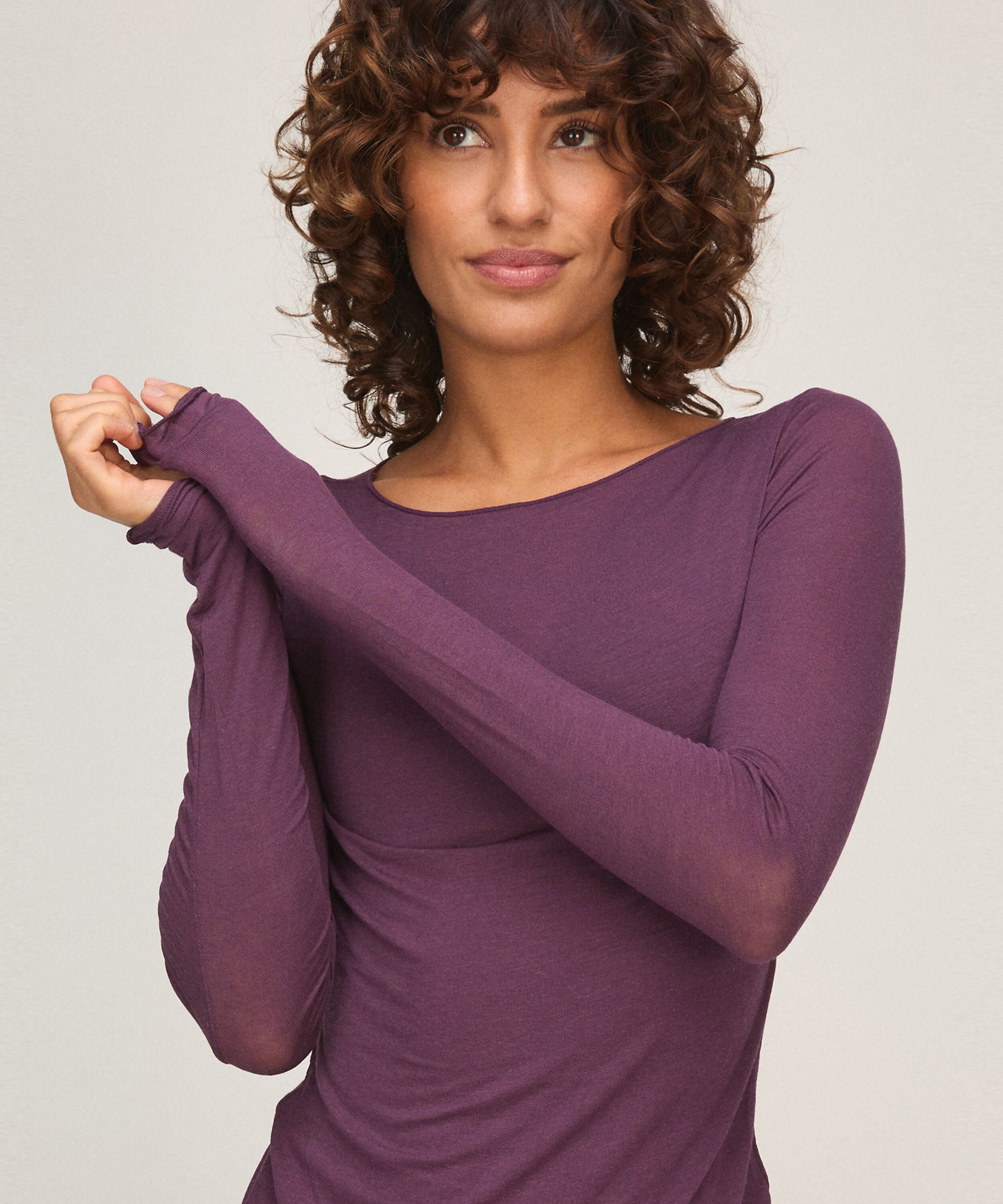 Haut avec cachemire à col bateau super soft, Pourpre