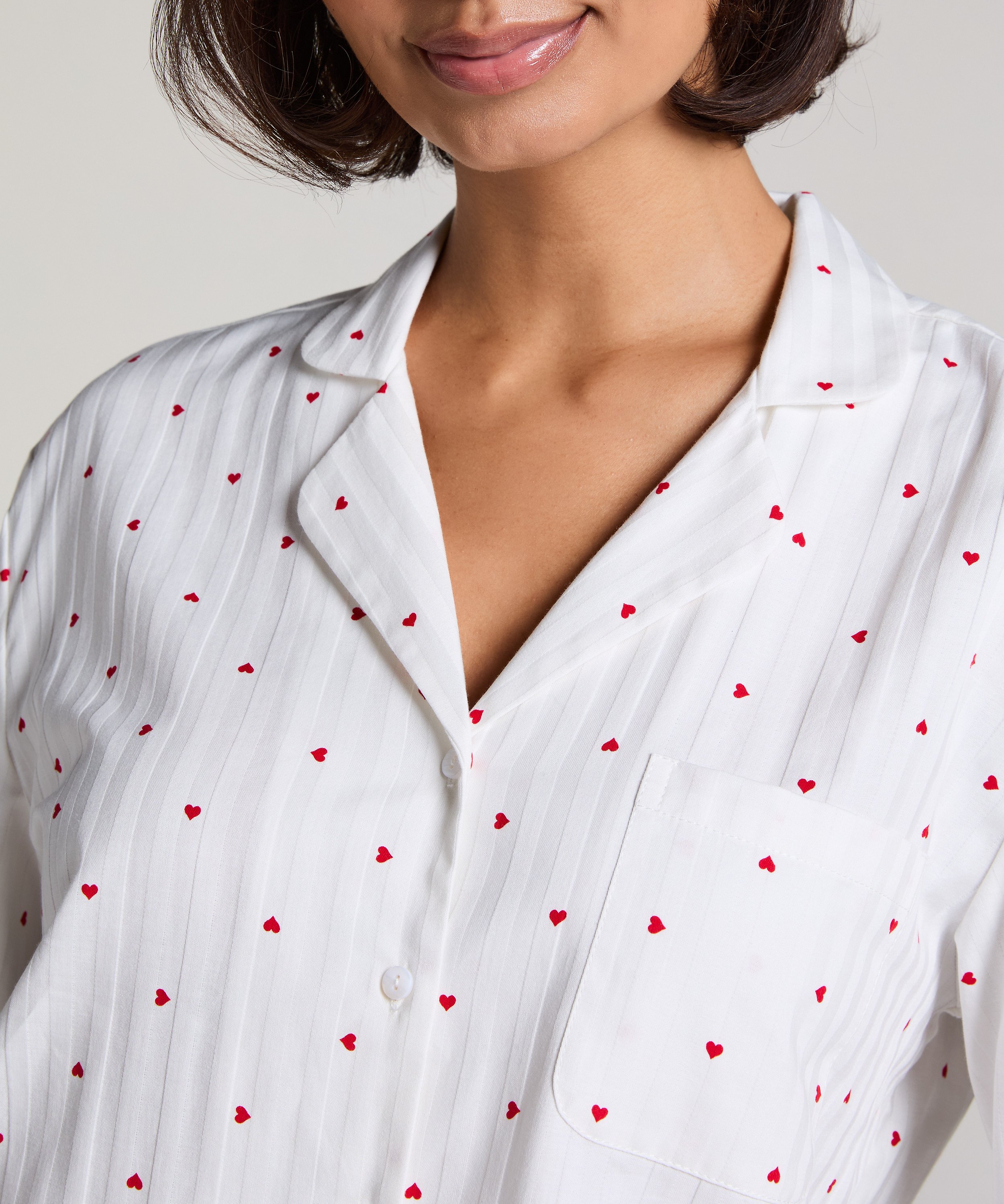 Jacquard Pyjamashirt met Lange Mouwen, Wit, main