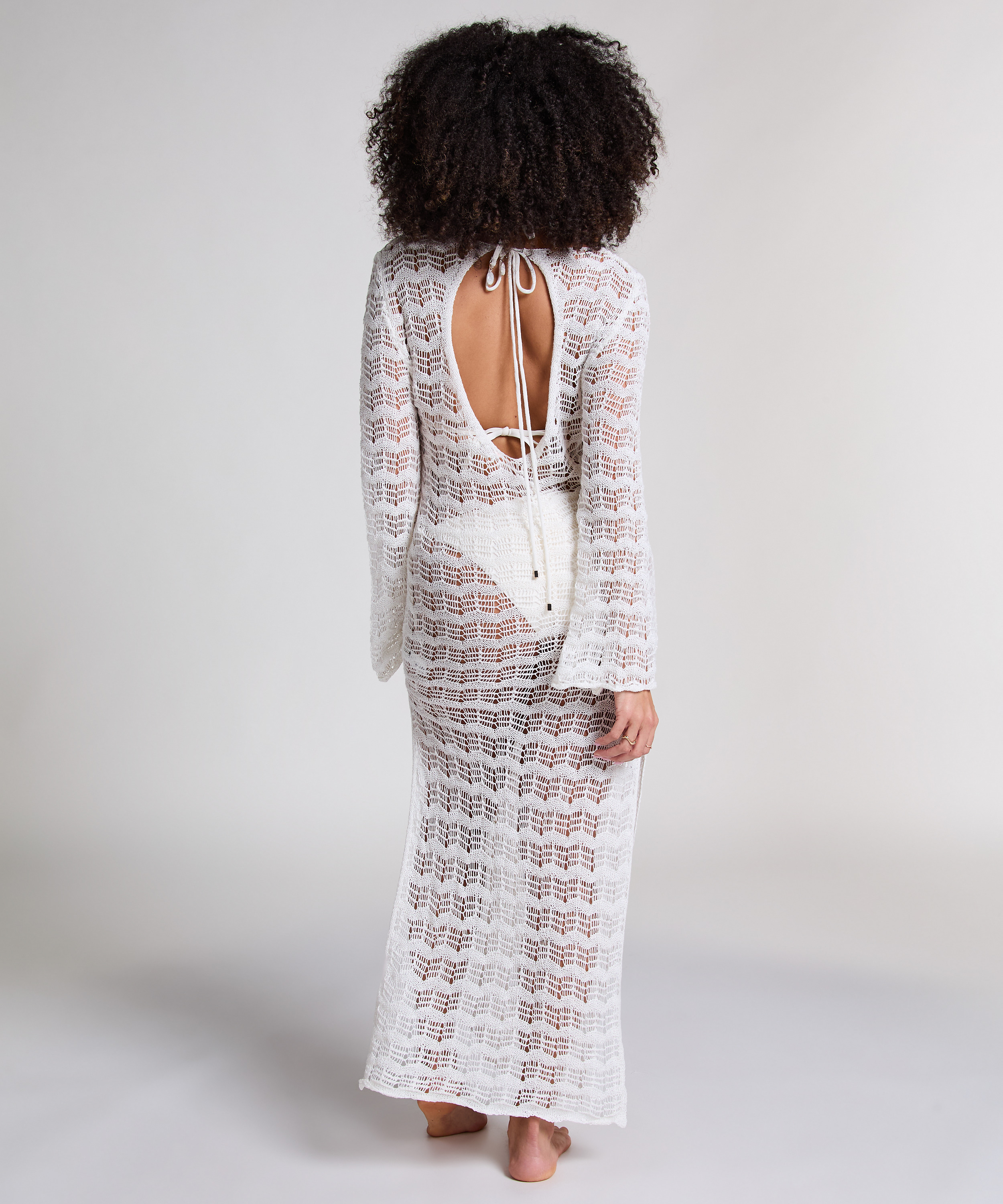 Robe maxi en crochet, Blanc, main