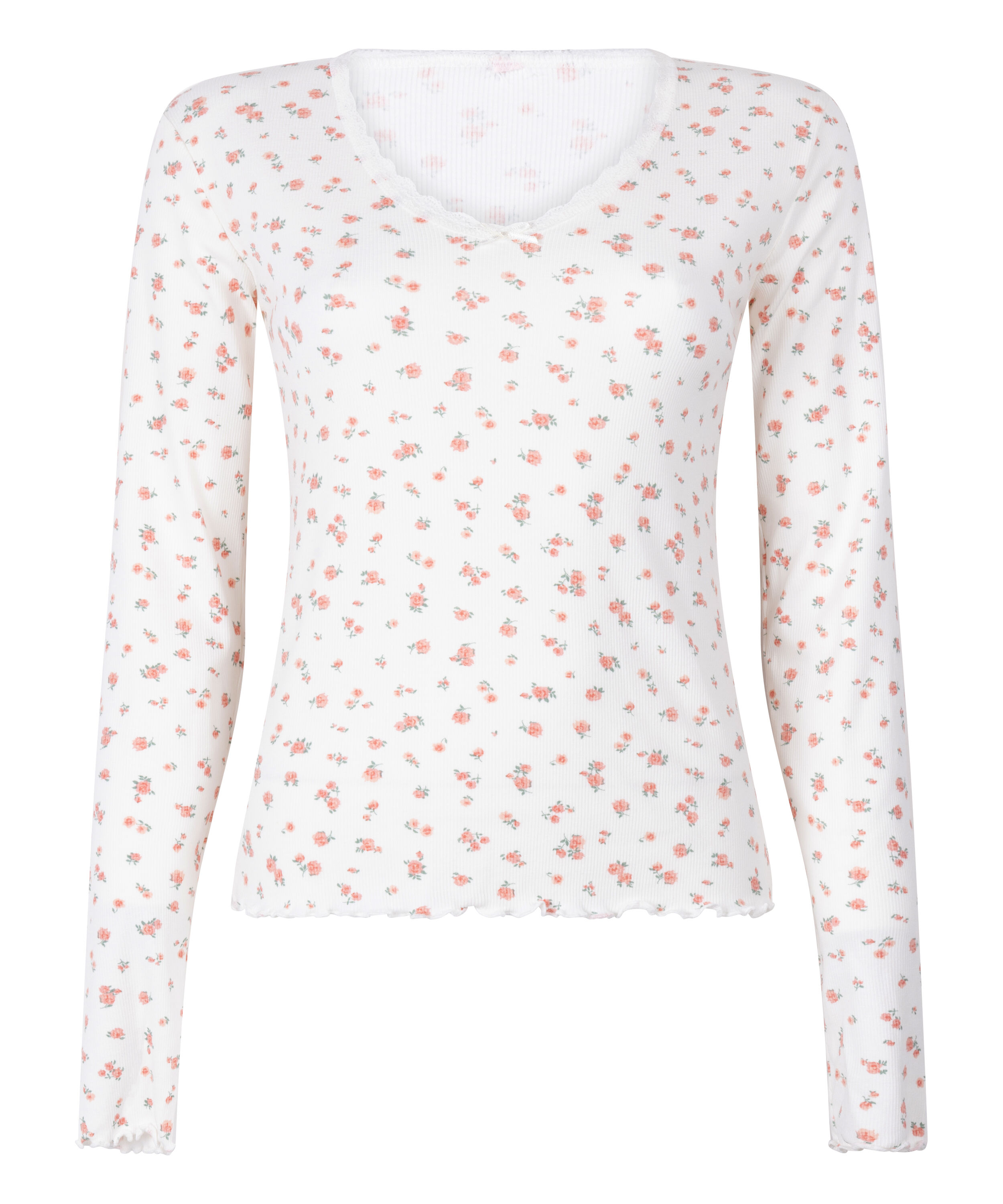 Geribde pyjamatop, Wit