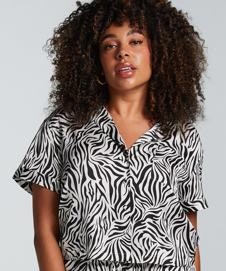 Veste &agrave; manches courtes en satin, Blanc