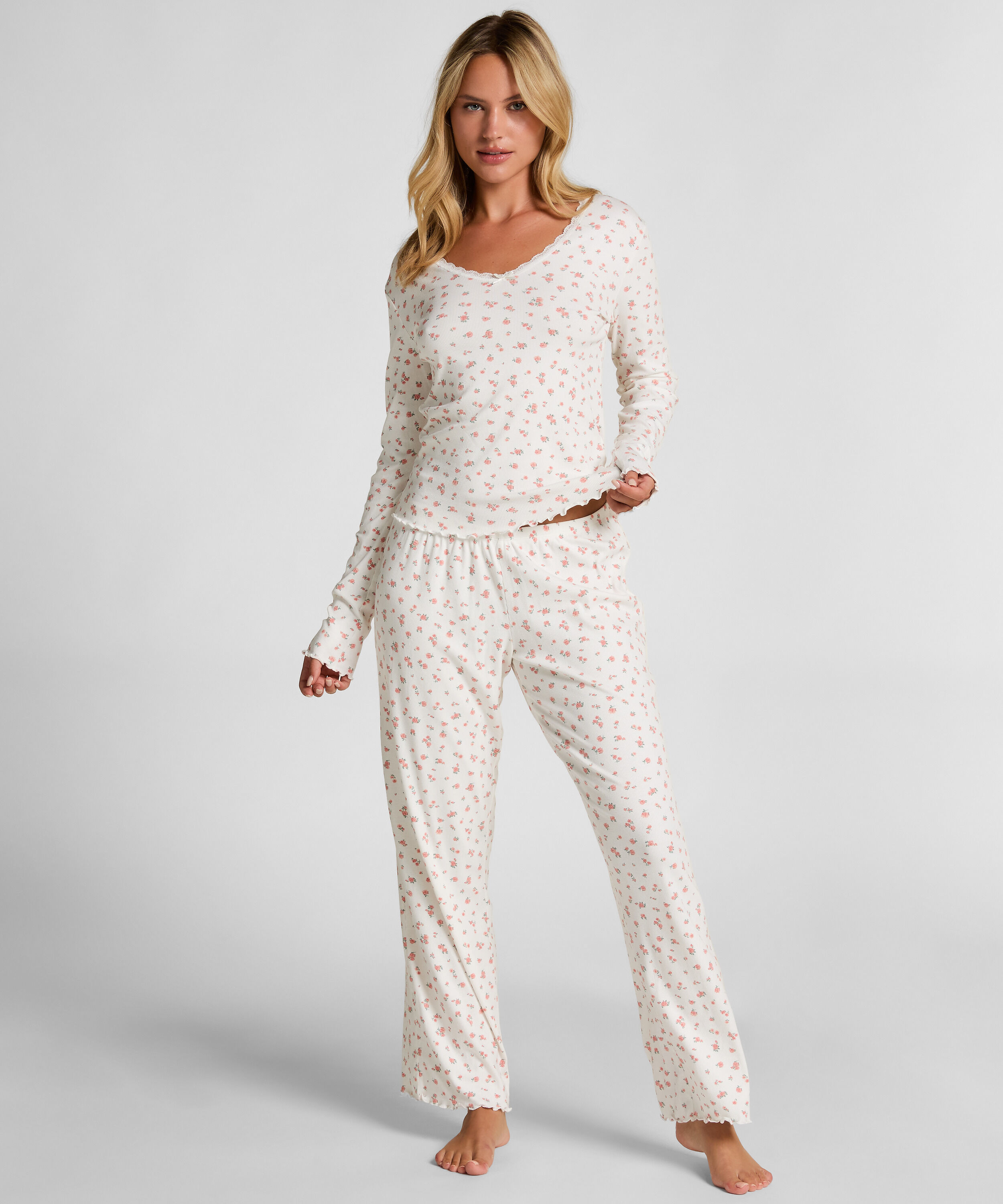 Pantalon de pyjama côtelé, Blanc