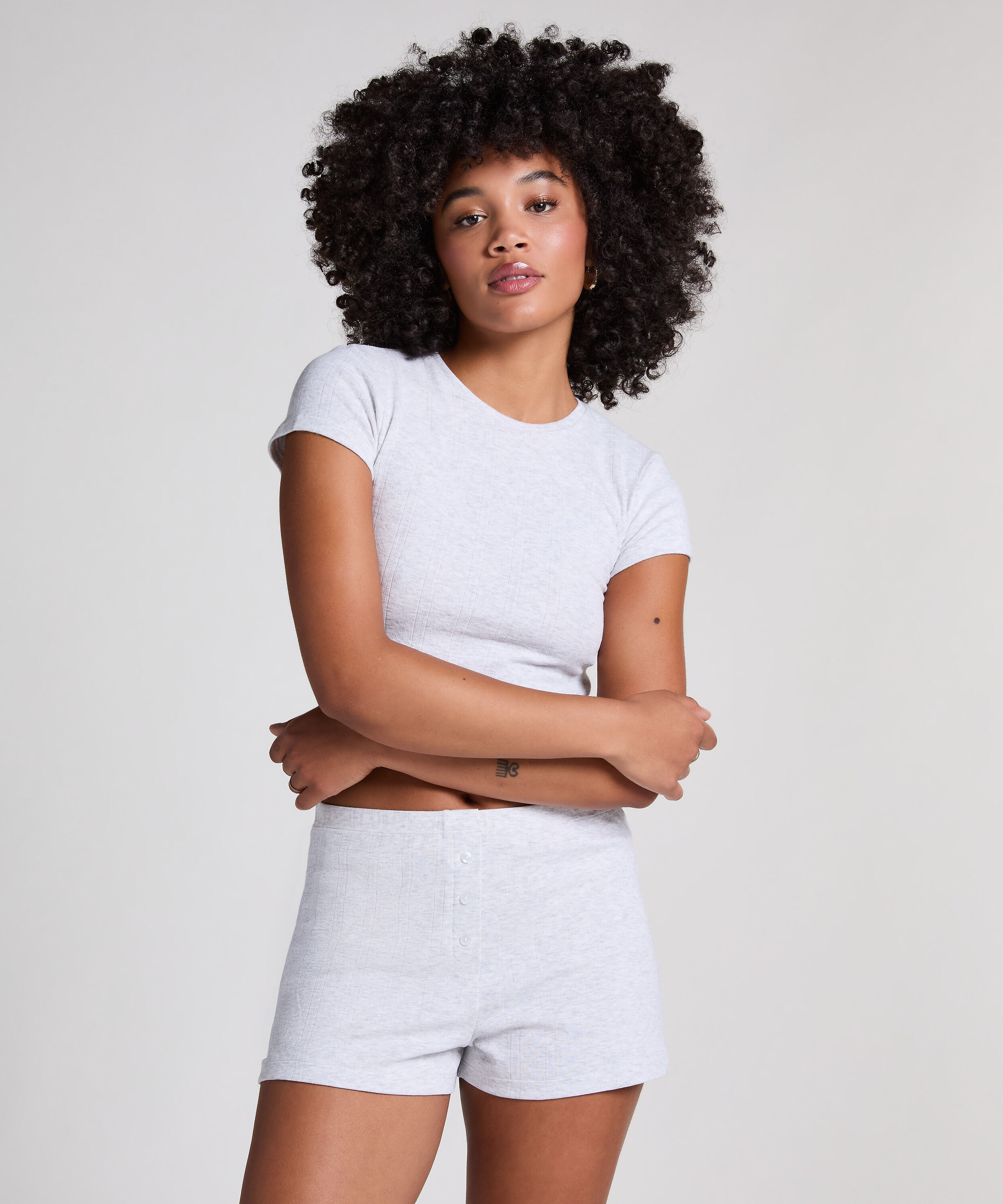 Pointelle Short, Grijs Pointelle Short, Grijs