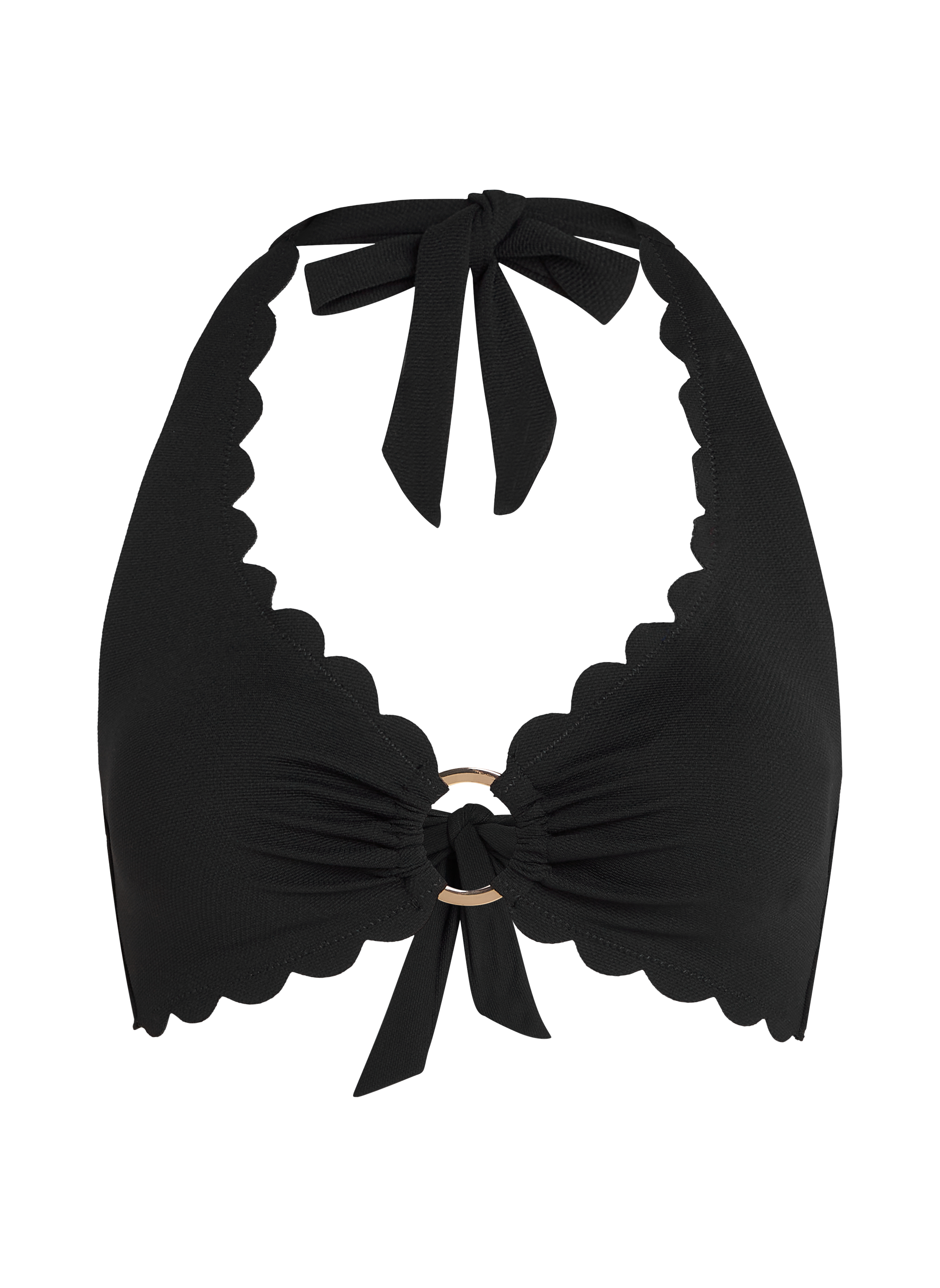 Haut de bikini dos nu festonn&eacute;, Noir, main