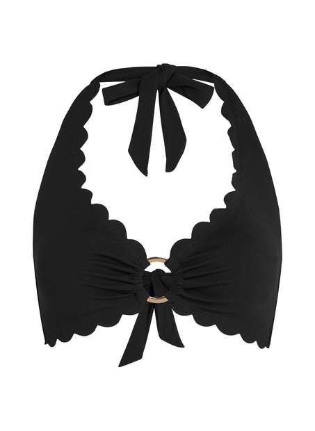 Haut de bikini dos nu festonn&eacute;, Noir