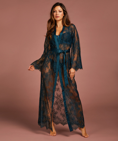 Long Kimono Allover Lace, Bleu