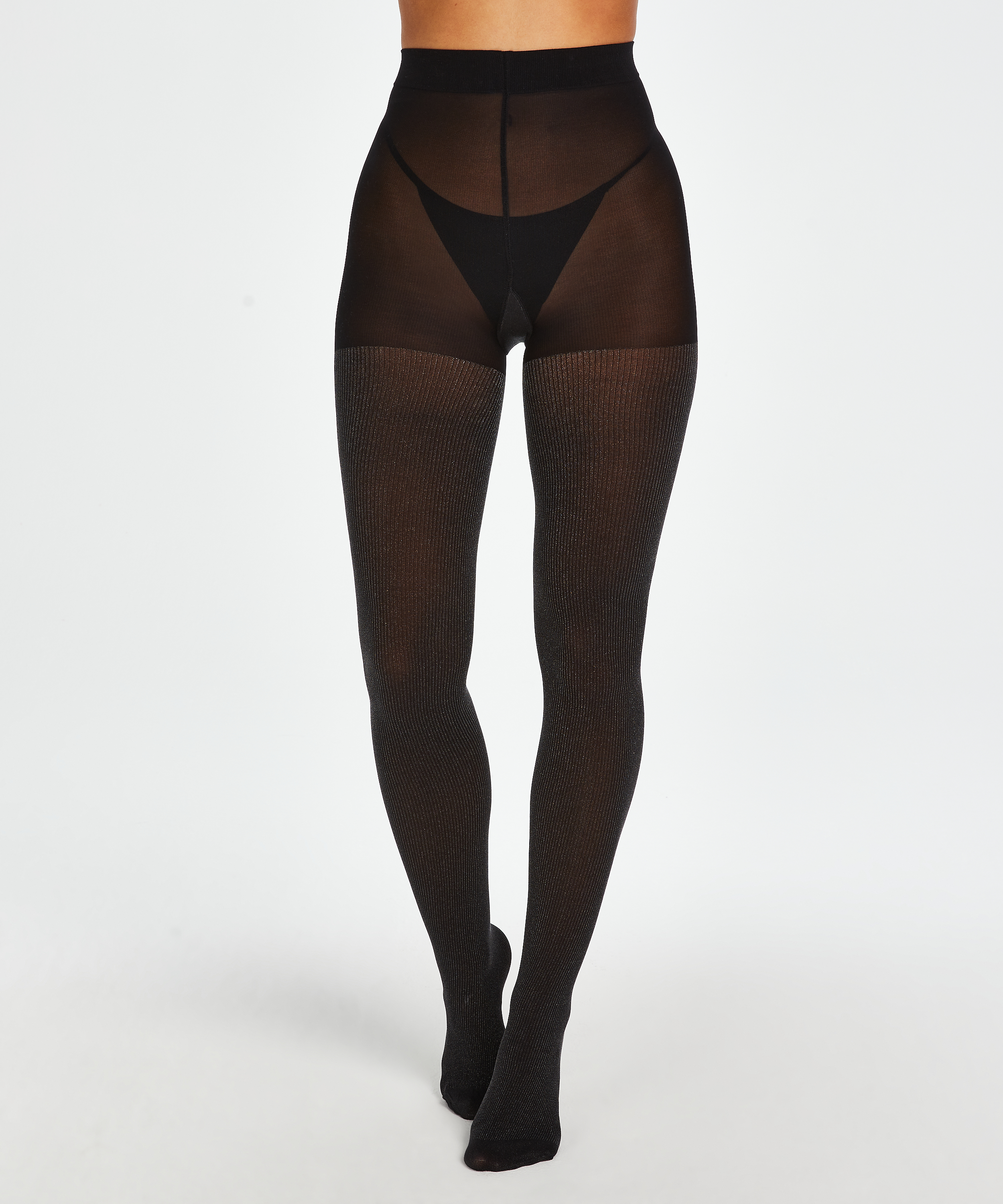 Panty 70 denier Ribbed Lurex, Zwart, main