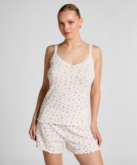 Cami en dentelle c&ocirc;tel&eacute;, Blanc