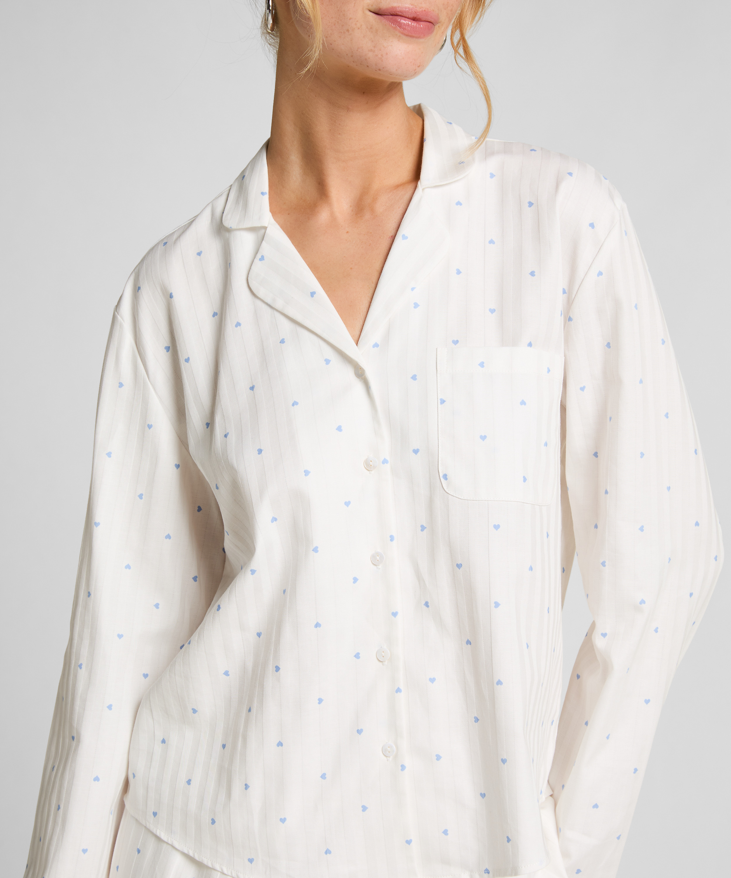 Jacquard Pyjamashirt met Lange Mouwen, Blauw, main