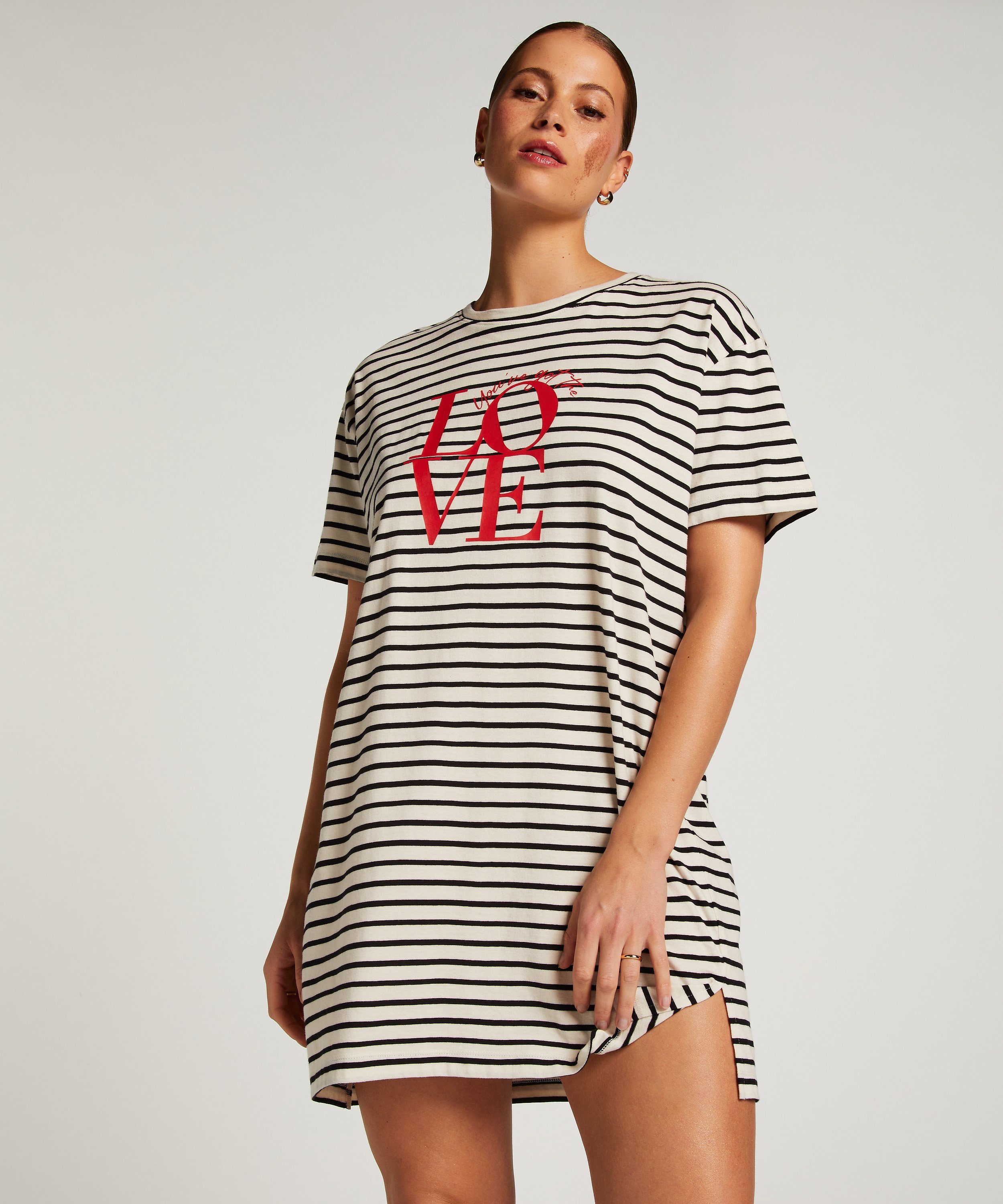 Nachthemd ronde hals, Zwart, main