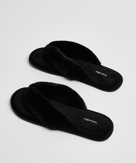 Slippers Velours fur, Zwart