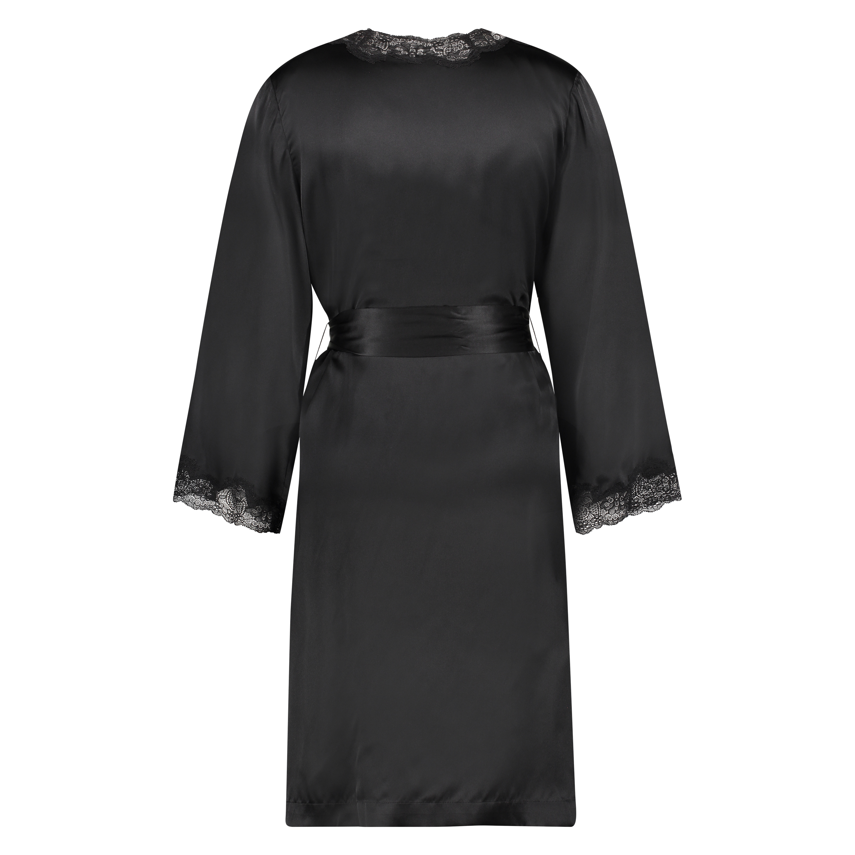 Kimono zijde lace trim, Zwart, main