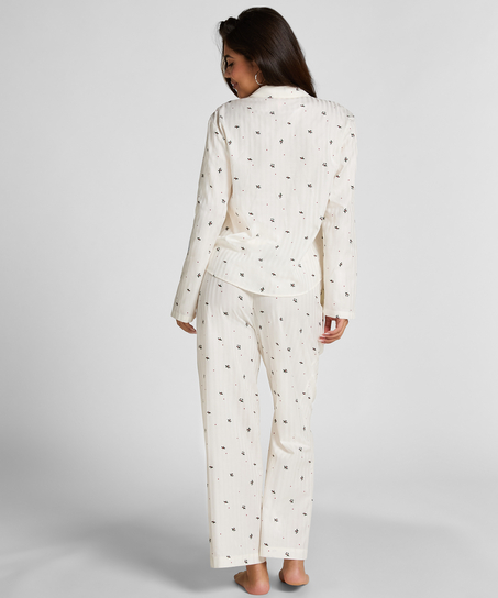 Jacquard Pyjamashirt met Lange Mouwen, Wit
