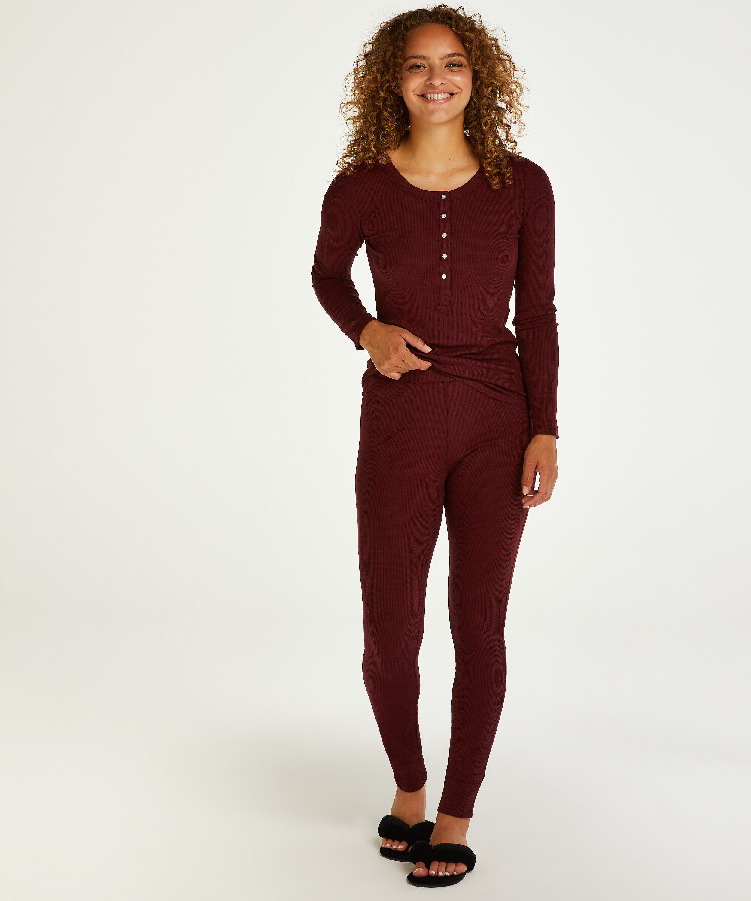 Pyjama Waffle Placket, Pourpre