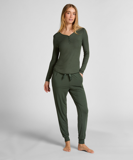 Pyjamatop met lange mouwen Henley, Groen