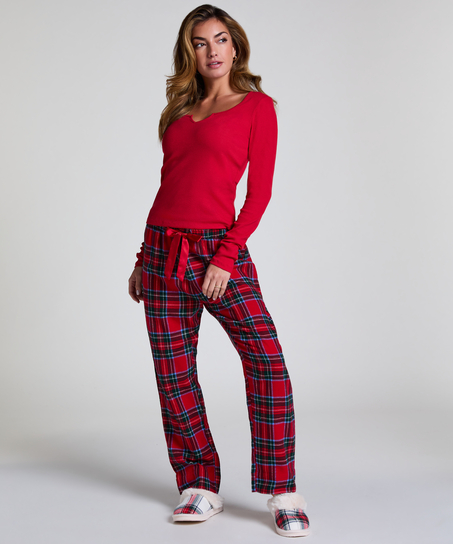 Top &agrave; encolure en V &agrave; manches longues, Rouge