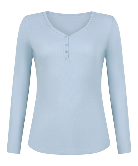 Haut de pyjama &agrave; manches longues Henley, Bleu