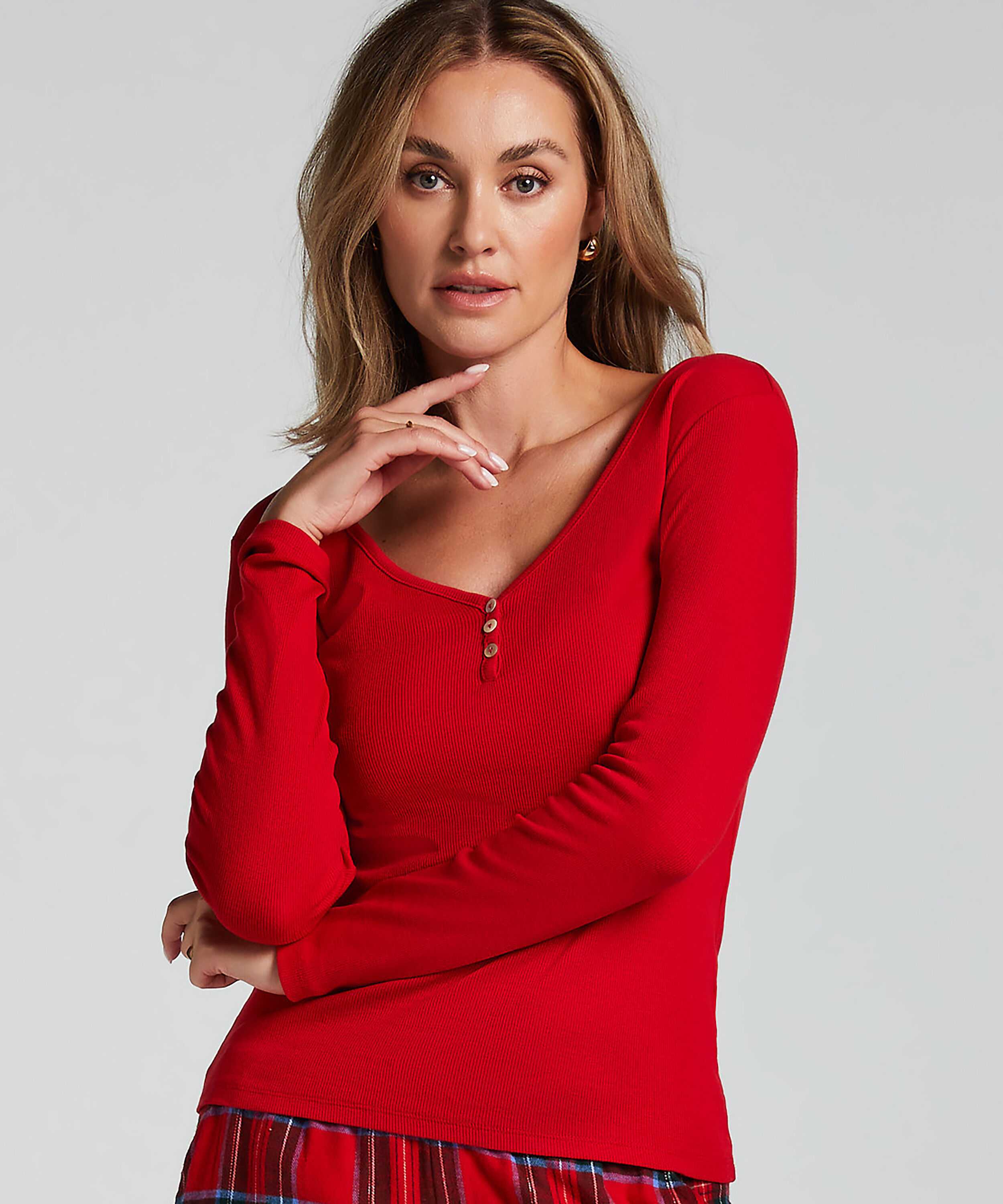 Pyjamatop lange mouwen, Rood