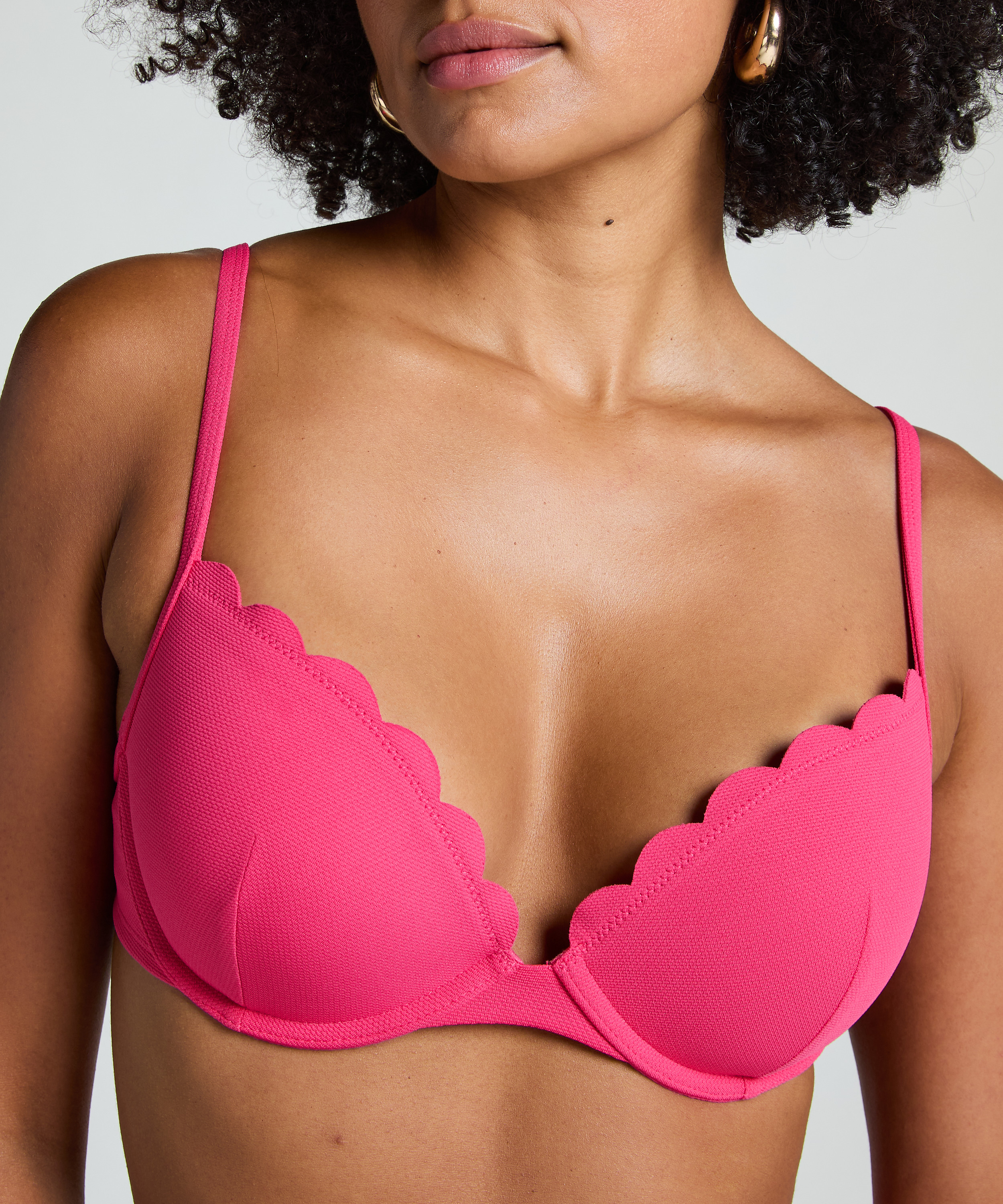 Voorgevormde push-up beugel bikinitop Scallop Cup A - E, Roze, main