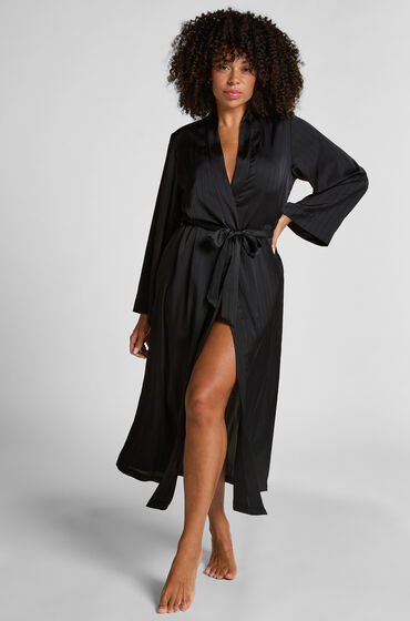 Hunkemöller Satijnen Kimono Met Krijtstreep Zwart
