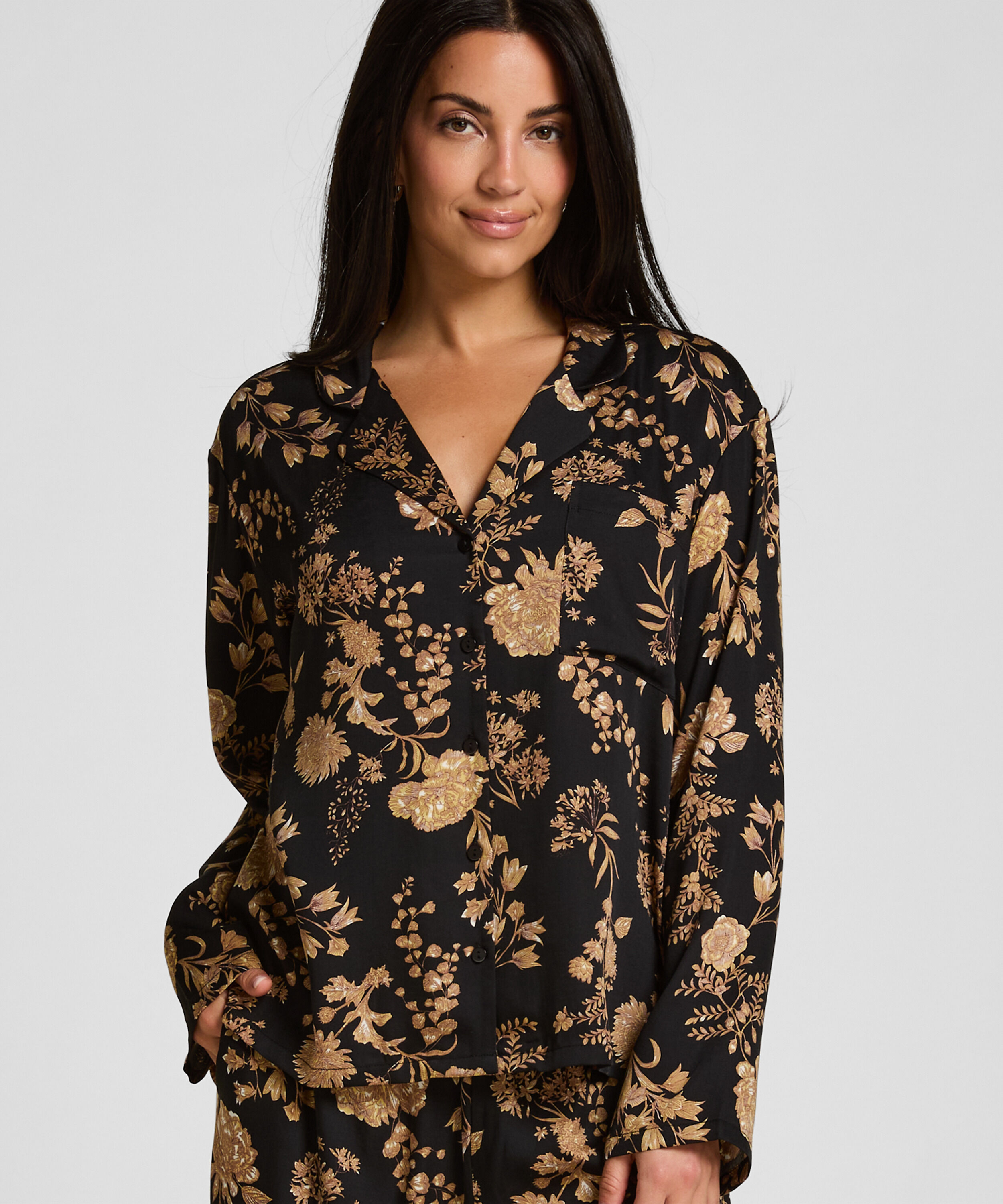 Veste de Pyjama Woven Print, Noir