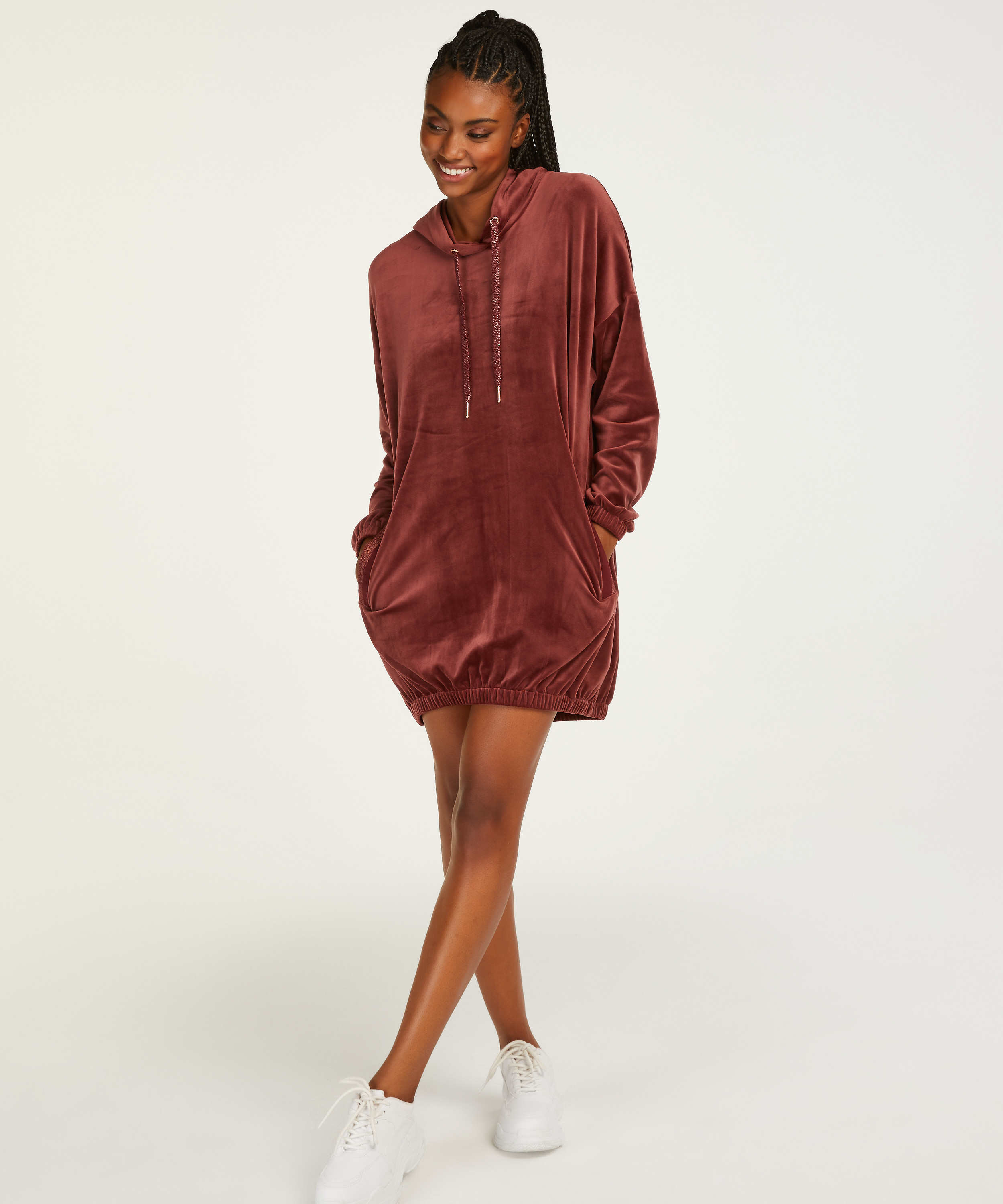 Velours Dress Oodie, Bruin, main