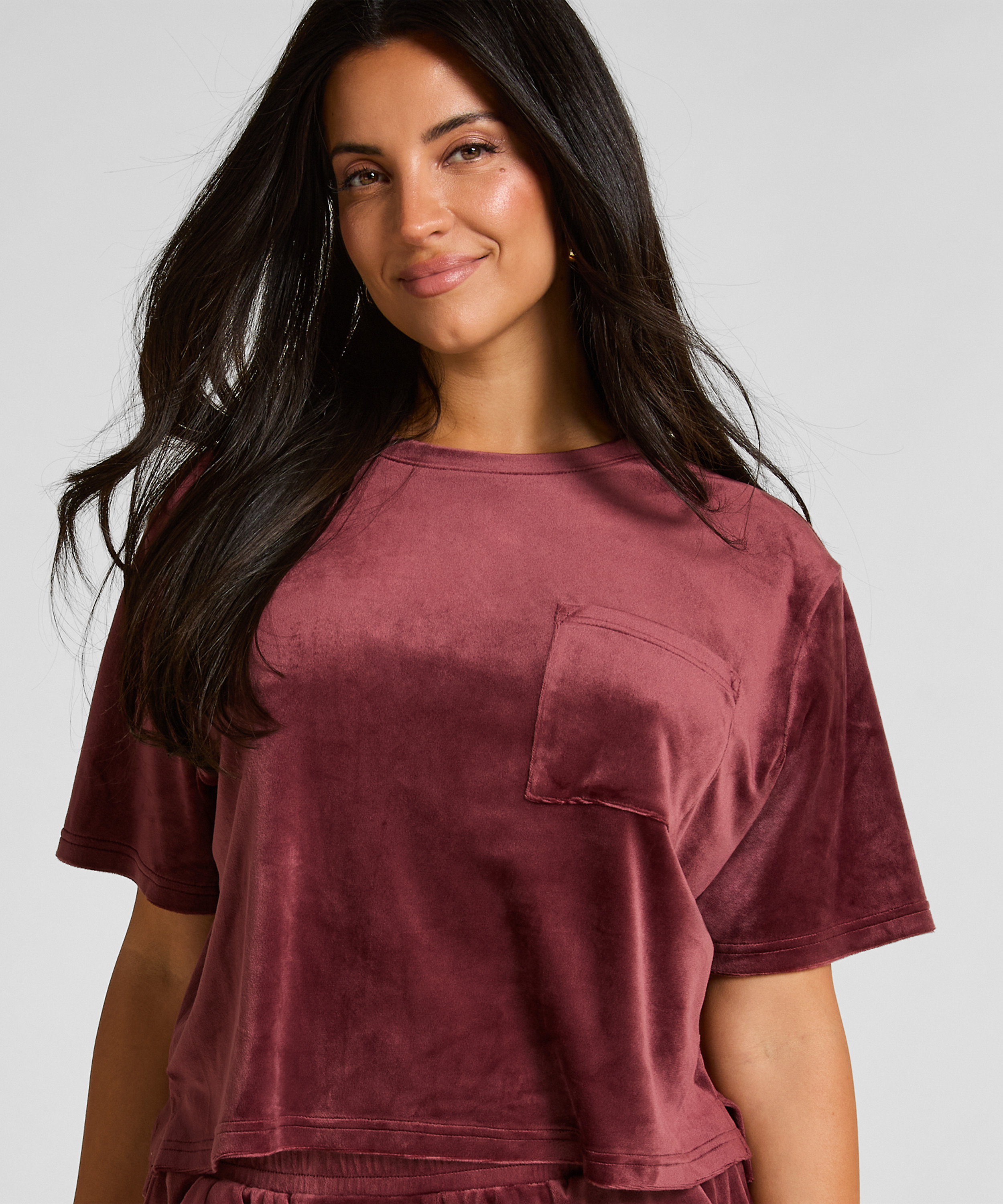 Top Velours Pocket, Rood, main