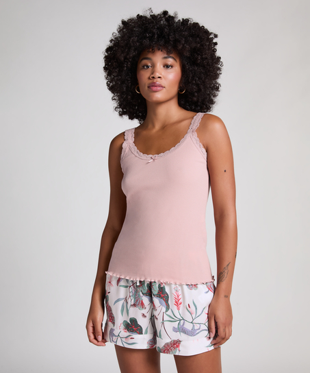 Cami Rib Lace, Roze