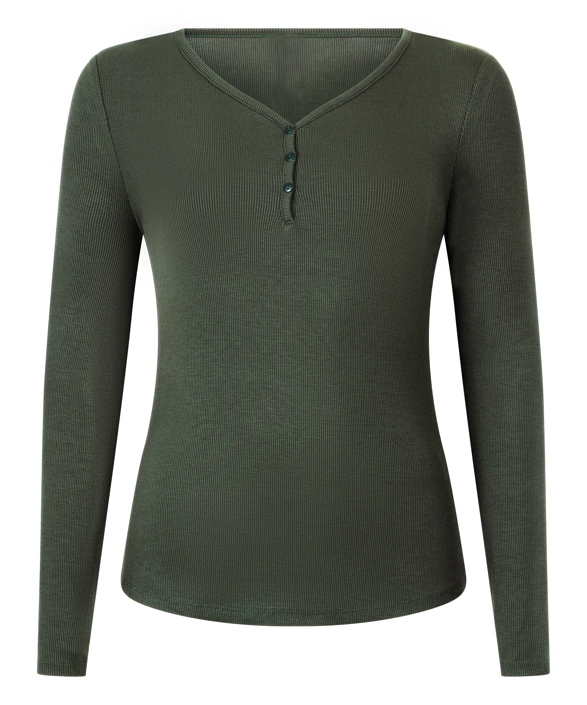 Pyjamatop met lange mouwen Henley, Groen