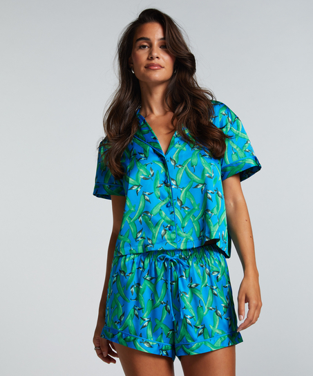 Veste &agrave; manches courtes en satin, Bleu