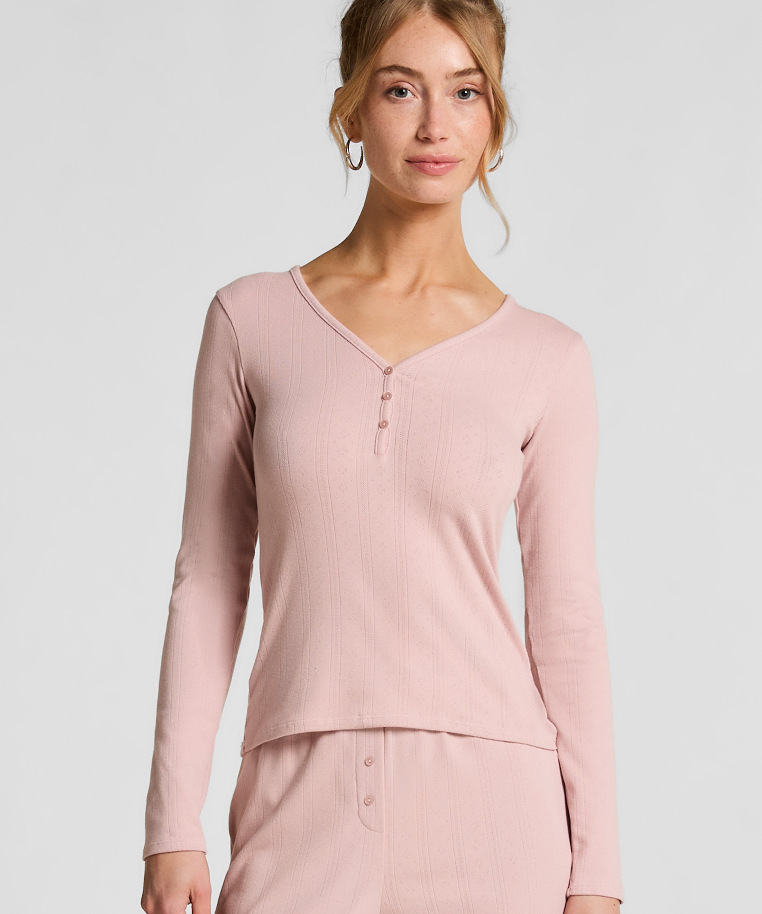 Pyjama top Henley, Roze, main