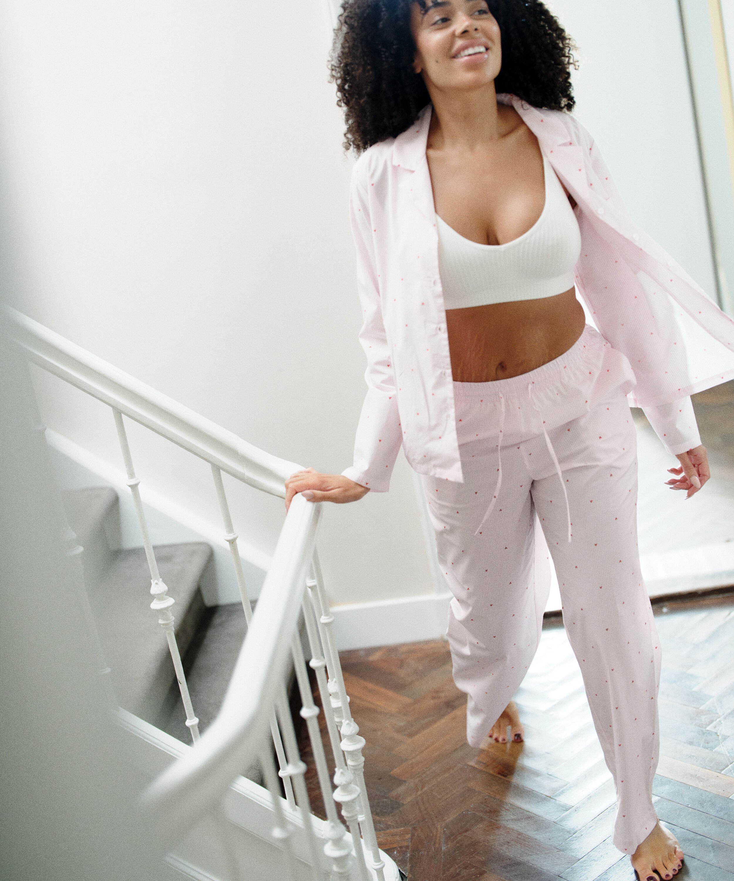 Gestreepte katoenen broek met Hartjes, Wit