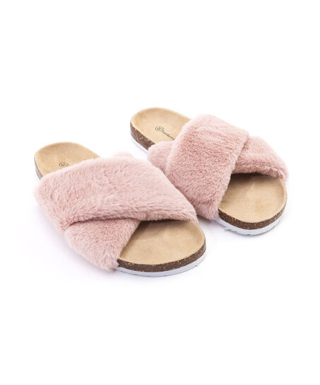 Pantoufles Fur Cross, Rose