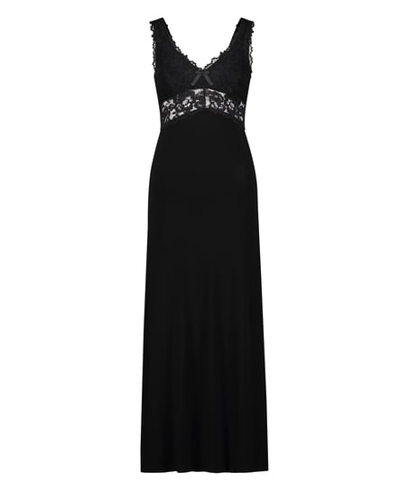 Slipdress Nora Lace Long, Zwart