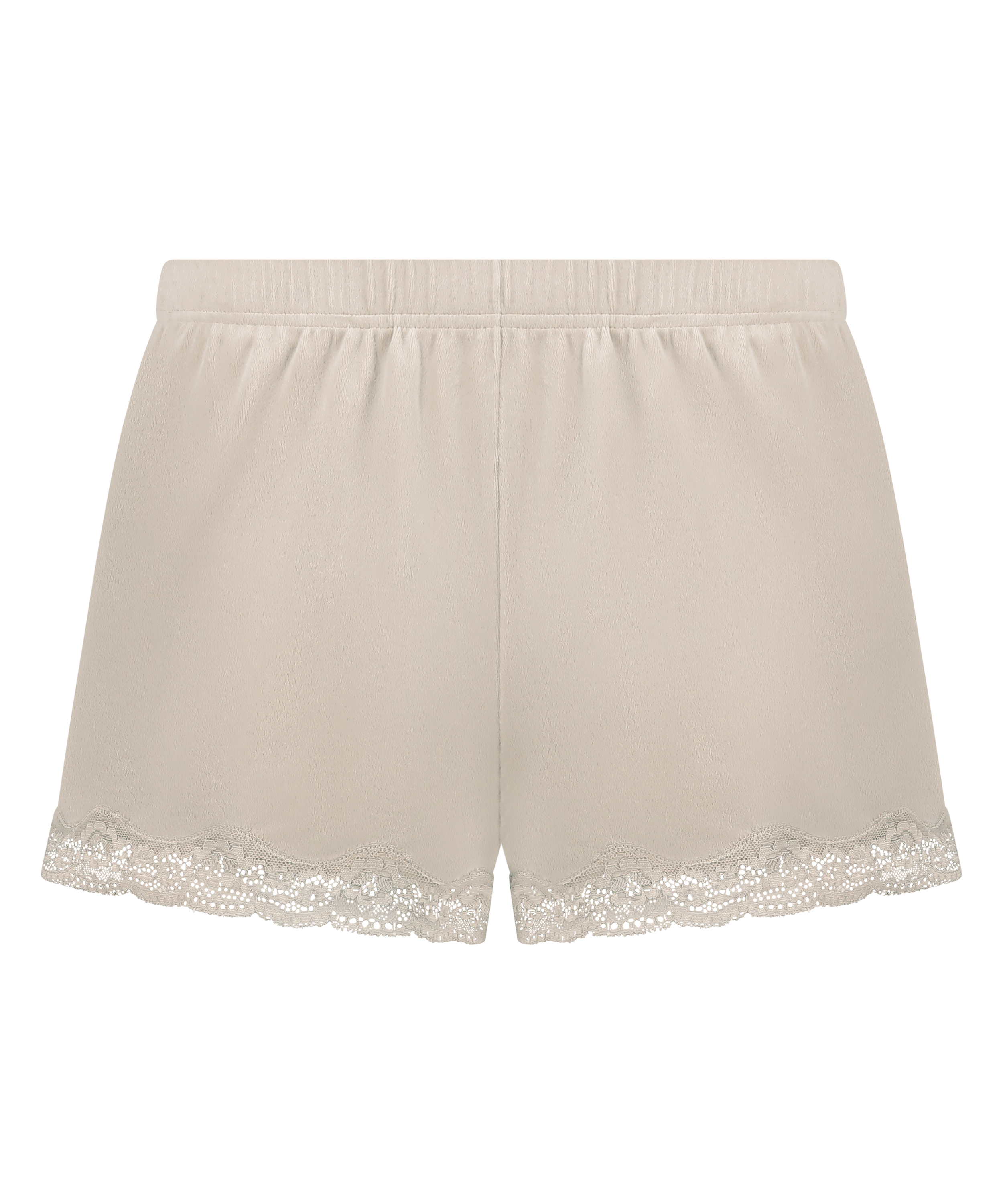 Short en velours &agrave; dentelle, Beige, main