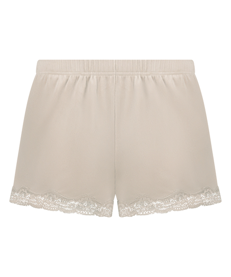 Short en velours &agrave; dentelle, Beige
