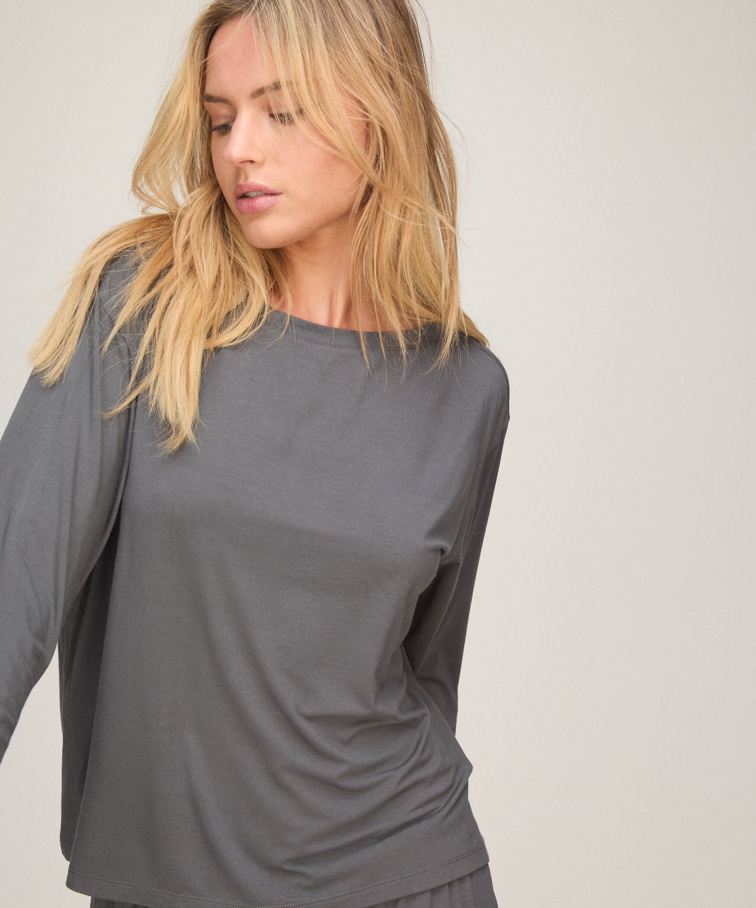 Haut de Pyjama Manches Longues Jersey, Gris