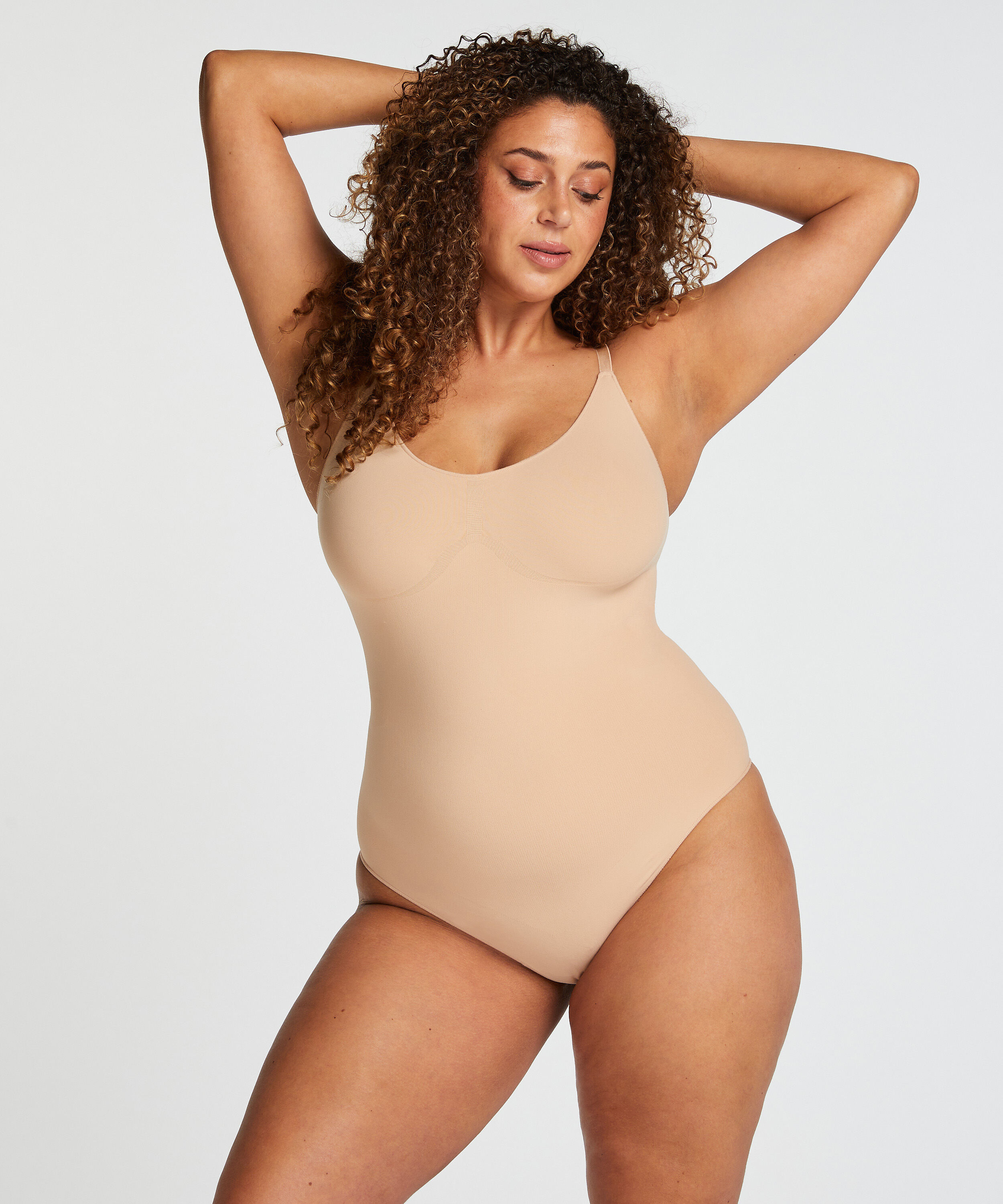 Naadloze corrigerend hoog uitgesneden body, Beige